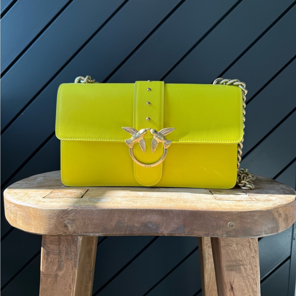 Pinko Pinko Yellow Chartreuse statement Leather
Bag - Pinko Love Bag